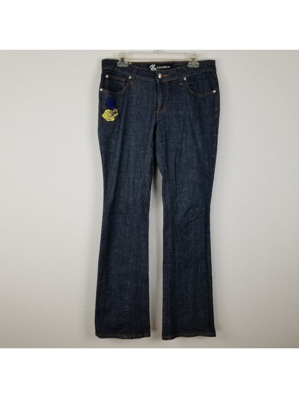 ROCAWEAR embroidered floral dark denim blue jeans size 9 juniors